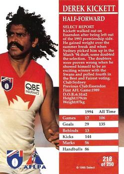1995 Select AFL #218 Derek Kickett Back